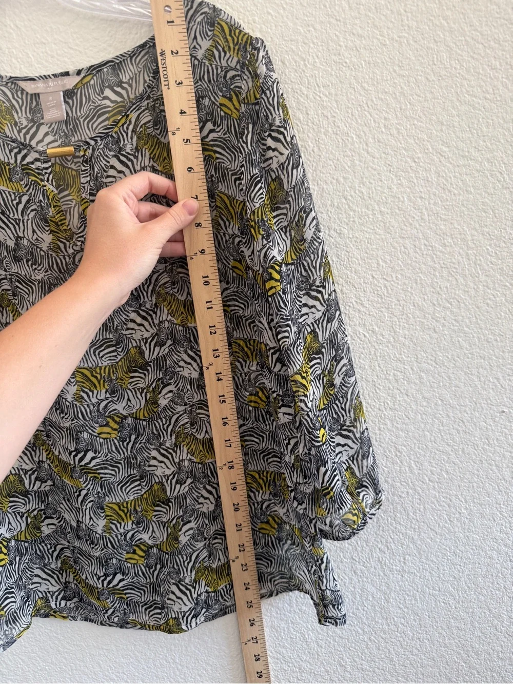 Banana Republic Sheer Zebra Print Long Sleeve with Front Cut Out Gold Bar